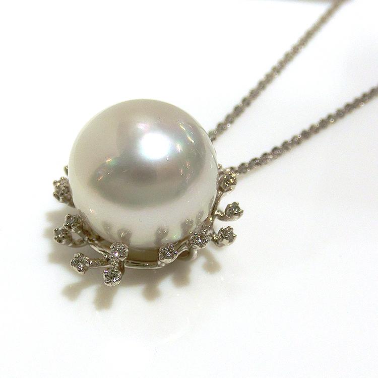 白蝶 真珠 ネックレス ダイヤモンド パール 15.5mm 18金 ホワイトゴールド K18WG 入学式 フォーマル 豪華_1