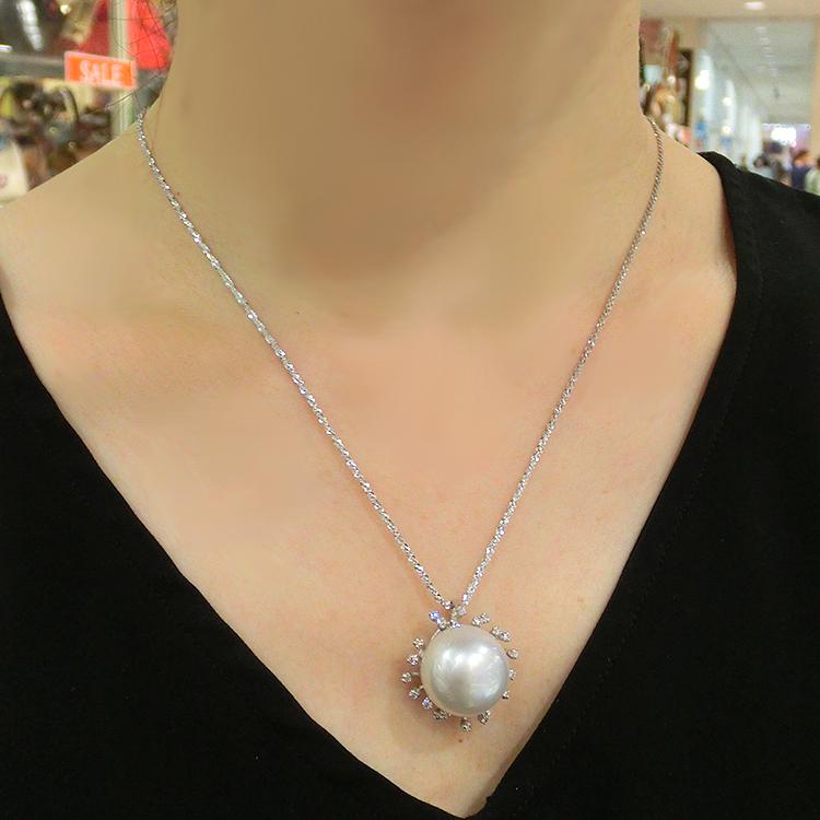 白蝶 真珠 ネックレス ダイヤモンド パール 15.5mm 18金 ホワイトゴールド K18WG 入学式 フォーマル 豪華_4