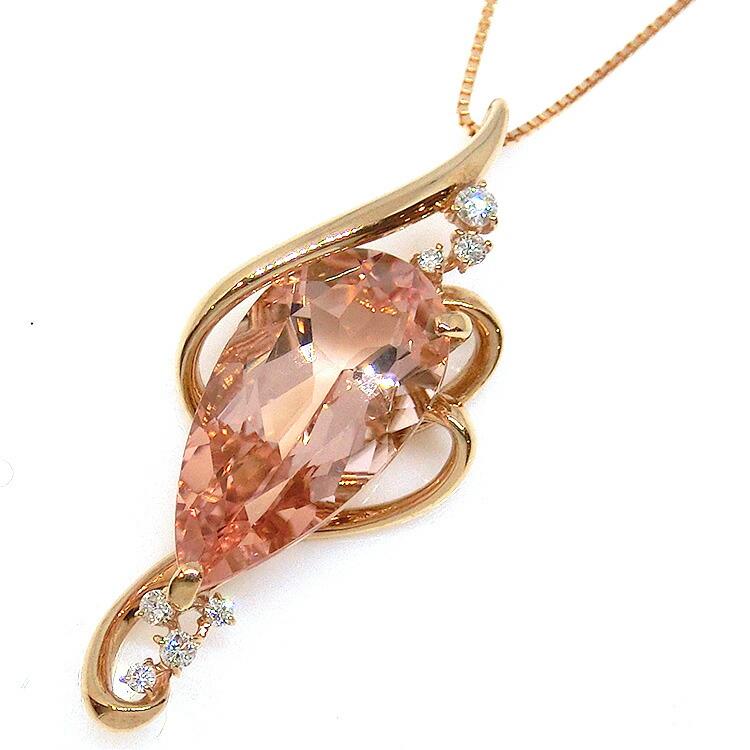 ネックレス モルガナイト 4月誕生石 ダイヤ 18金 ピンクゴールド  