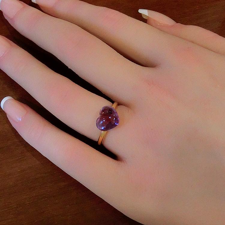 アメジスト リング 18金 ピンクゴールド ハート 指輪 2月誕生石