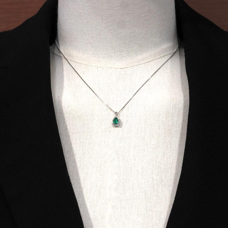 エメラルド ダイヤモンド プラチナ ネックレス ペンダント 5月誕生石 ドロップ 雫 涙 モチーフ PT ベネチアン 豪華 (t79)の画像