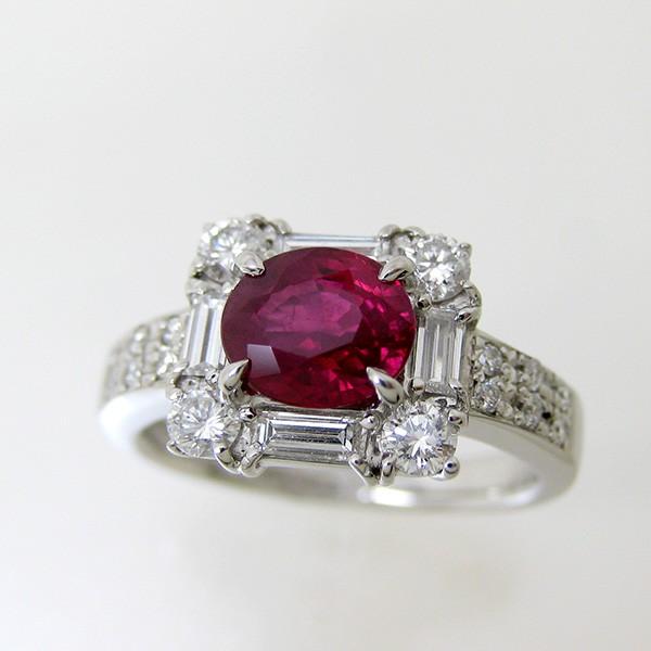 7月誕生石 ルビー 指輪 プラチナ リング ダイヤモンド 1.32ct/0.62ct