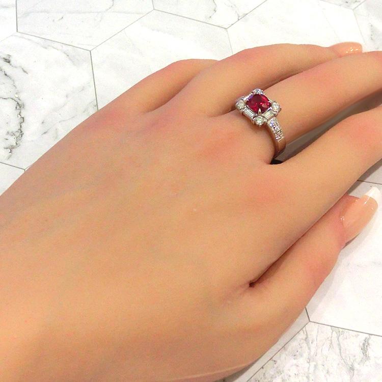 7月誕生石 ルビー 指輪 プラチナ リング ダイヤモンド 1.32ct