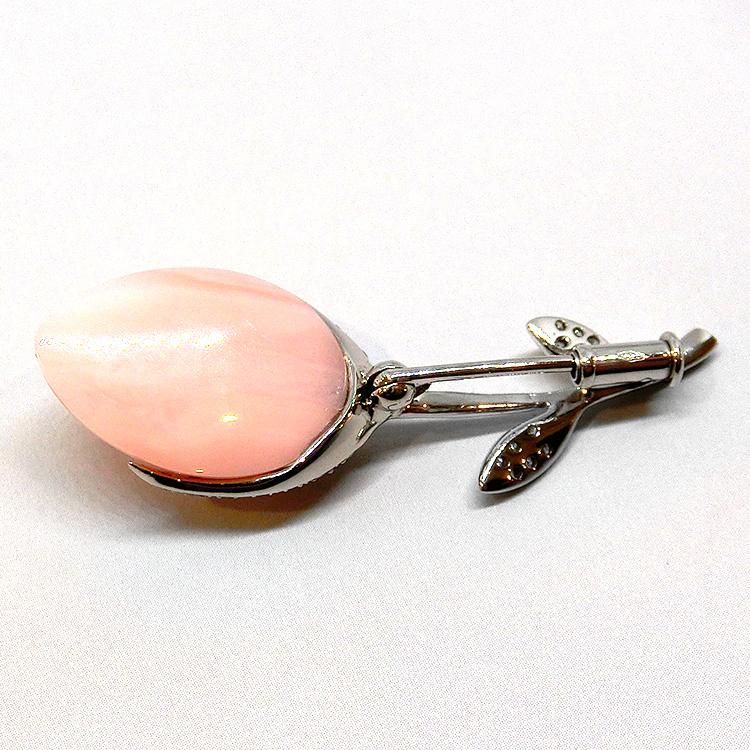 ピンクオパール 蕾 誕生石 ブローチ 18金 ダイヤ つぼみ ピンクオパール(10月誕生石) ブローチ 18金 ホワイトゴールド