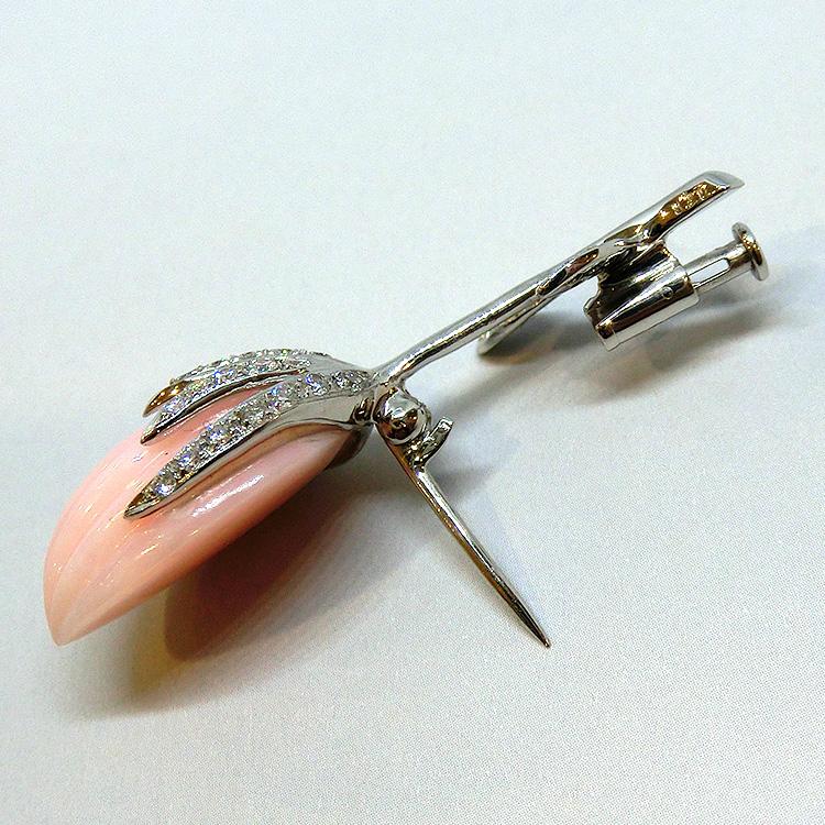 ピンクオパール(10月誕生石) ブローチ 18金 ホワイトゴールド