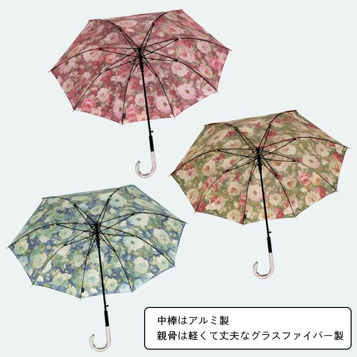 マサキ正規品 レディース雨傘 長傘 173507 転写花柄プリント ジャルダンテ ジャンプ 日本製 カーキ｜tamakanselectshop｜03