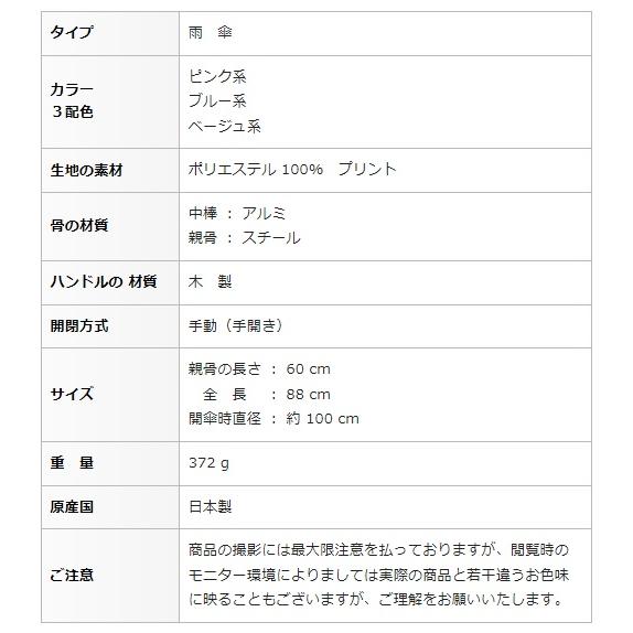 マサキ正規品 レディース雨傘 長傘 173602 シャンタン花柄プリント手開き 日本製 ベージュ系｜tamakanselectshop｜07