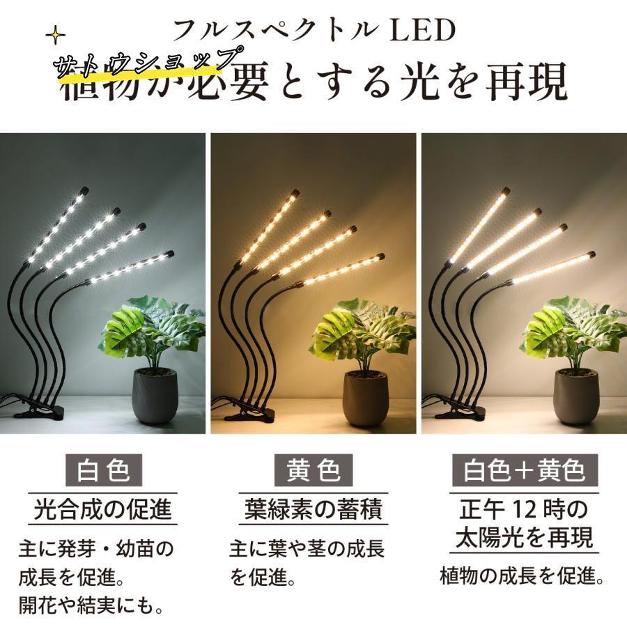 植物育成ライト LED 4灯 クリップ 太陽光 取扱説明書付 おしゃれ 観葉植物 防水 植物 成長 led 植物育成 太陽光 植物用 多肉植物 室内栽培 フルスペクトル｜tamakawastore｜08