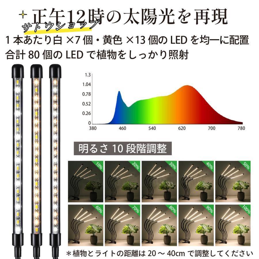 植物育成ライト LED 4灯 クリップ 太陽光 取扱説明書付 おしゃれ 観葉植物 防水 植物 成長 led 植物育成 太陽光 植物用 多肉植物 室内栽培 フルスペクトル｜tamakawastore｜09