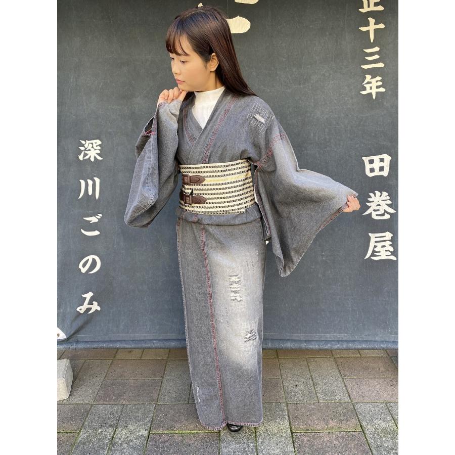 デニム着物 レディース ブラック クラッシュ加工 : 京呉服・宝石の店