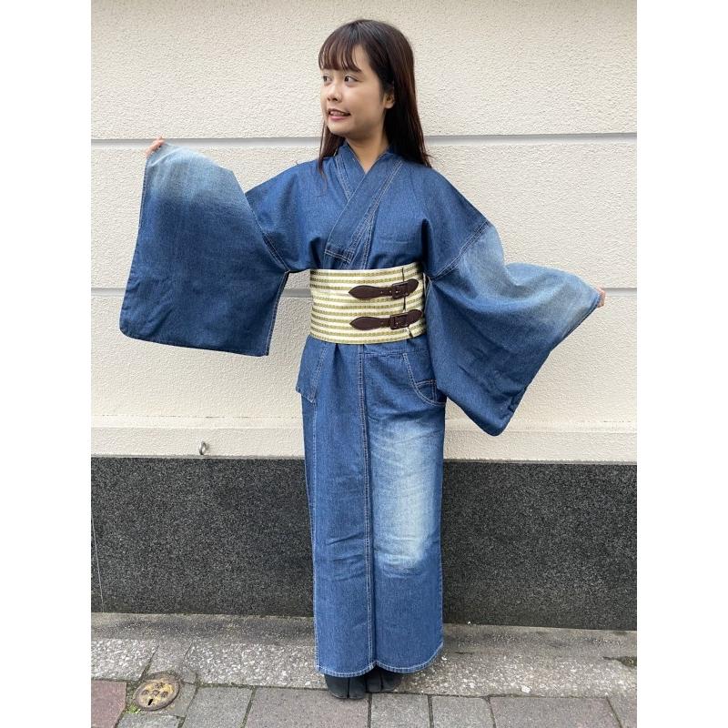 レディース デニム Mサイズ 着物 綿65% ポリエステル35% 日本製 デニム着物 レディース インディゴ ダメージ 対丈 : 京呉服・宝石の店