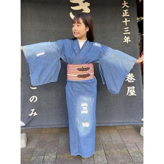 デニム着物 レディース インディゴ クラッシュ加工 : 京呉服・宝石の店