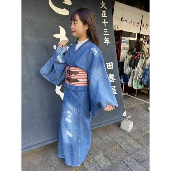 最終価格　大塚呉服店　カラーデニム　着物　デニム着物　美品 バティックジャガードデニム着物 ネイビー – 大塚呉服店