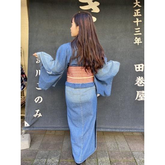 最終価格　大塚呉服店　カラーデニム　着物　デニム着物　美品 デニム着物 レディース インディゴ クラッシュ加工 : 京呉服・宝石の店