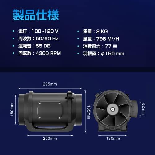 Hon&Guan ダクトファン 150mm 究極風量 798m3/h 強力 無段階調速 Hon&Guan ダクトファン 150mm 究極風量 798m3/h 強力 無段階調速