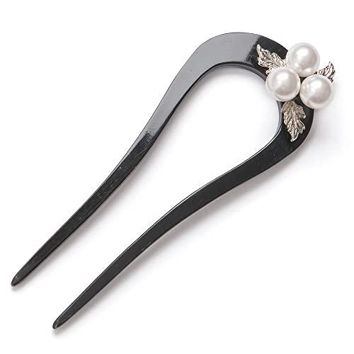 [京のみやび]髪飾り U型かんざし nkp 南天 黒 白 パール | 