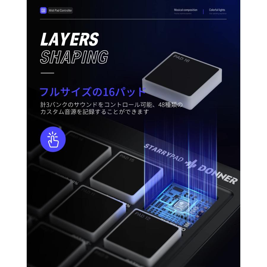 Donner MIDIコントローラー 16パッド USB Type-c 音楽制作 Donner MIDIコントローラー 16パッド USB Type-c 音楽制作