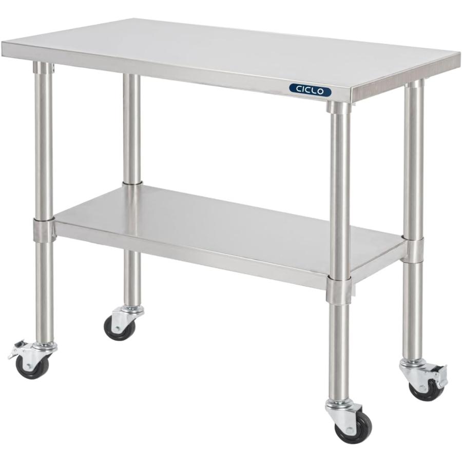 日本製造 作業台 ステンレス 2段タイプ アキャスター付き W90×H80