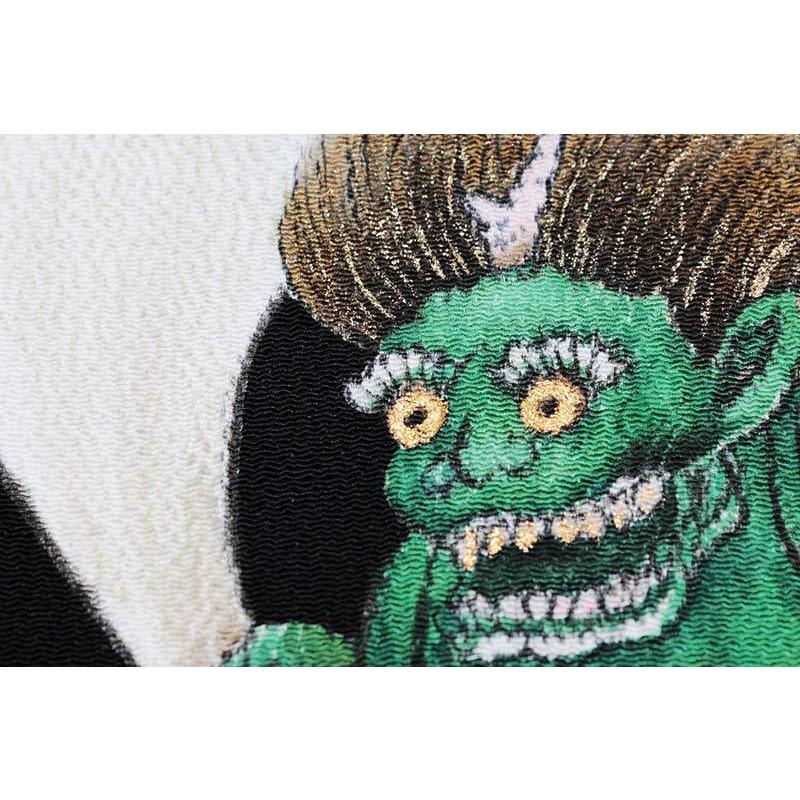 初回限定 正絹 名古屋帯 風神 未仕立 九寸帯 黒 染帯 ちりめん 日本製