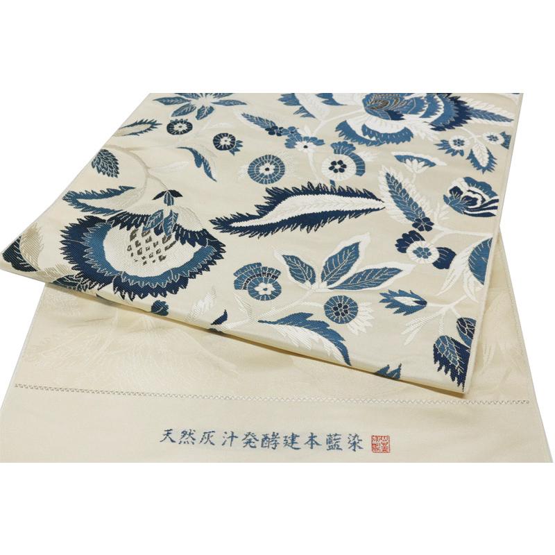山口美術織物 袋帯 藍染め 鳥襷紋