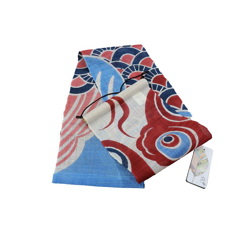 麻タペストリー 鯉のぼり 赤 本型染め 麻100％ 万葉舎 20cm×110cm