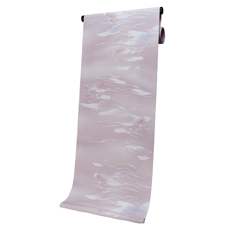 シルック 東レ セオ・アルファ 小紋 反物 波 灰桜 ピンク 単衣物