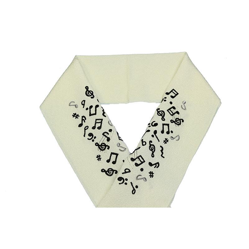 刺繍半衿 ポリエステル 音符 オフホワイト しゃれもの（小紋・紬）用 