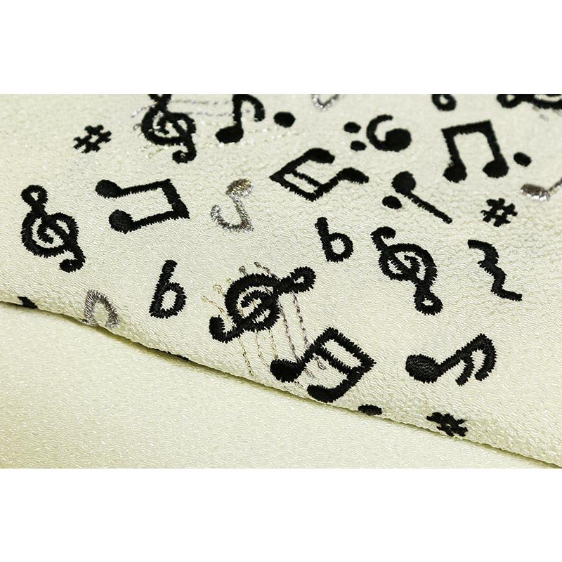 刺繍半衿 ポリエステル 音符 オフホワイト しゃれもの（小紋・紬）用 