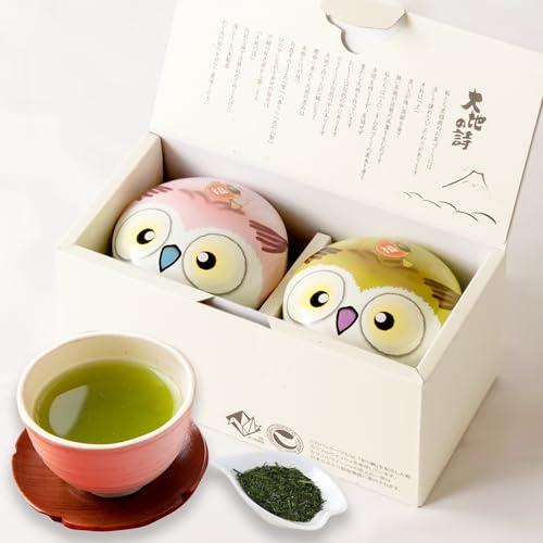 贈答用 静岡茶 2缶セット 箱入り　深むし茶 荒畑園 静岡茶 ふくろう 缶 80g×2本 箱入り 緑茶 お茶 ギフト 鈴子缶