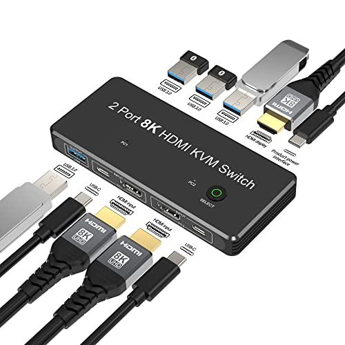 FDBRO 2ポート 8K HDMI 2.1 KVM スイッチ 2入力1出力 8K@60Hz 4K@120Hz