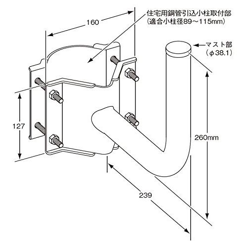 マスプロ電工 住宅用鋼管引込小柱用BS・CSアンテナ用取付金具 SKPM38  