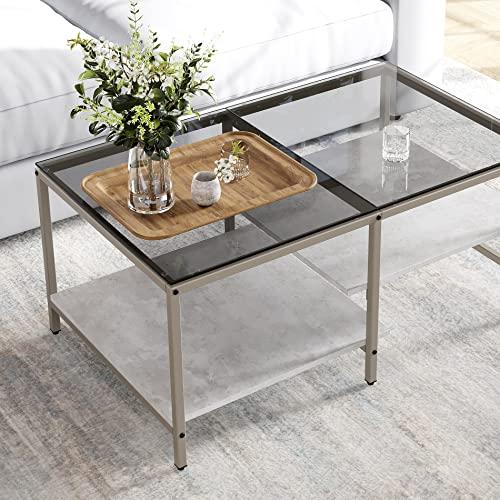 HOMOOI ローテーブル センターテーブル ガラステーブル 二段収納 強化