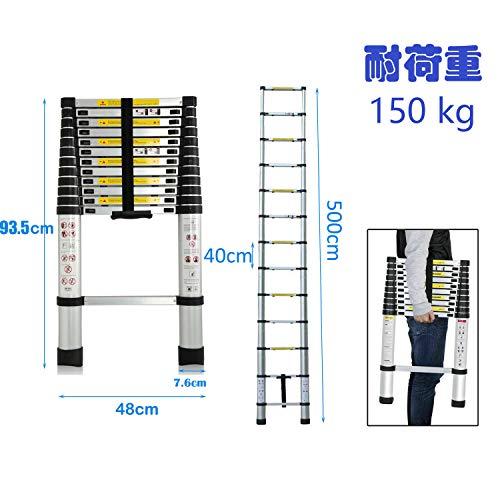 DayPlus 伸縮はしご 最長5 m (16.5 ft) 折り畳み伸縮梯子 多機能アルミ 
