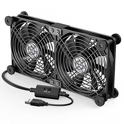 冷却ファン 12cm 2連 USBファン 防振ゴム足付き 3段階風量調節 1400RPM
