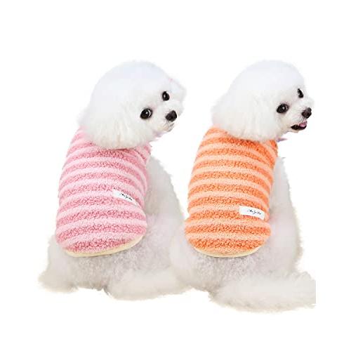 犬 服 モコモコ ボーダー フリース ベスト 暖かい 秋冬 かわいい 犬の服 小型犬 中型犬 PetGround XL, オレンジ