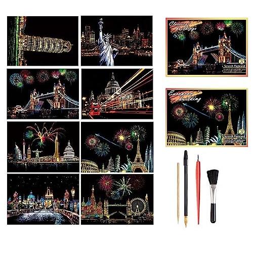 8枚入り スクラッチアート はがきタイプ 削るだけで美しいアート