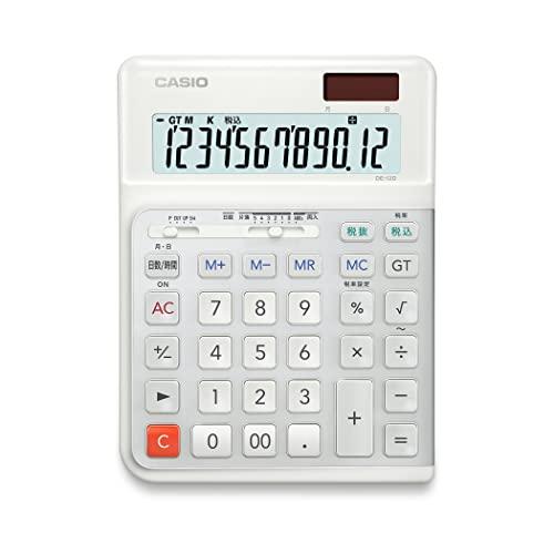 カシオ 人間工学電卓 12桁 日数\u0026時間計算機能 デスクタイプ DE-12D-WE-N エコマーク認定 実務電卓 ホワイトの画像