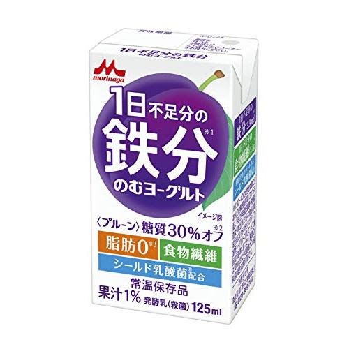 森永1日不足分の鉄分のむヨーグルトプルーン125ml常温保存品鉄分食物繊維乳酸菌配合×24本 の商品画像