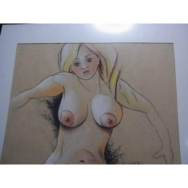 1000 X 700mm 大きな 裸婦画 エストニア アーティスト作 パステル画 本物  裸婦だけど嫌味はなくお店やお部屋に飾れます 【緑葉】