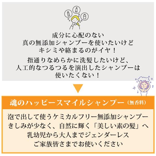 無添加 魂のハッピースマイルシャンプー（無香料）300ml（泡シャンプー詰替用）×2個＋HBコンディショナー300ml詰替用×2個 メンズ・レディース不問の画像