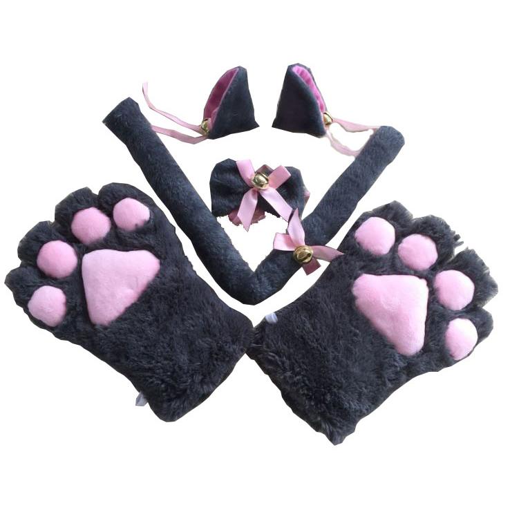 萌え にゃんこ セット 猫耳 ねこみみ 猫ミミ 首輪 しっぽ 手袋