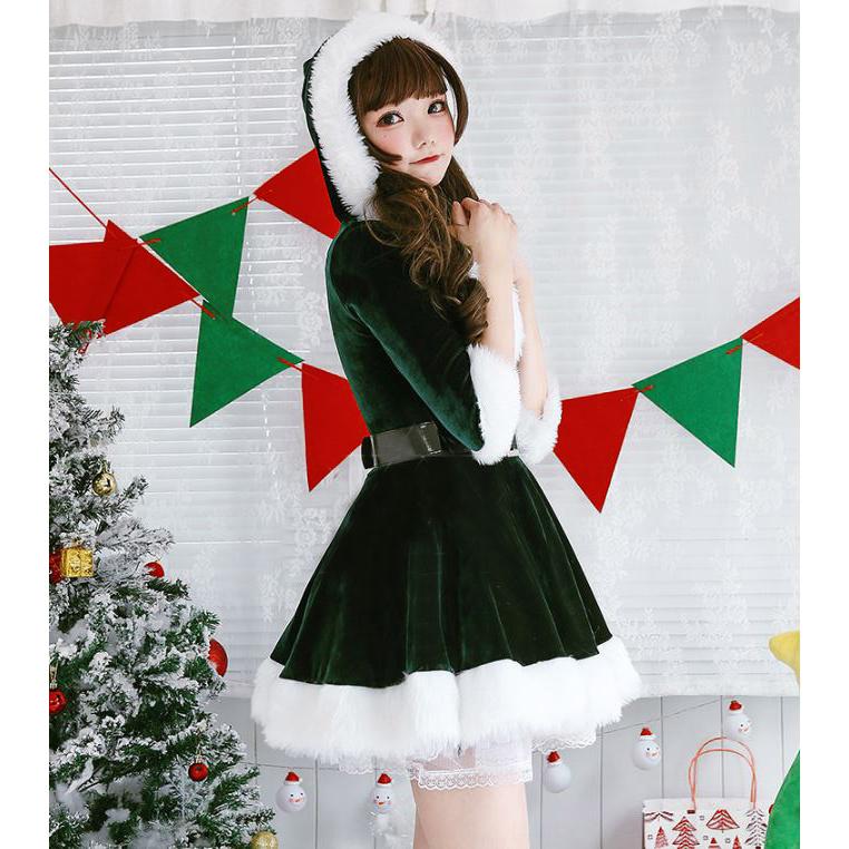 サンタ コスプレ 衣装 クリスマス Sサイズ Vネック サンタ コスプレ パニエ付 ふわふわ ファー クリスマス 大きい
