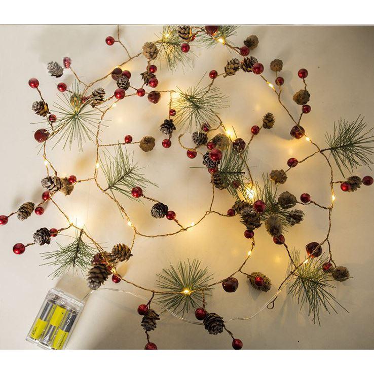 Xmas 飾り LED ライト 松 松ぼっくり ヒイラギ装飾 サンキライ 赤い実