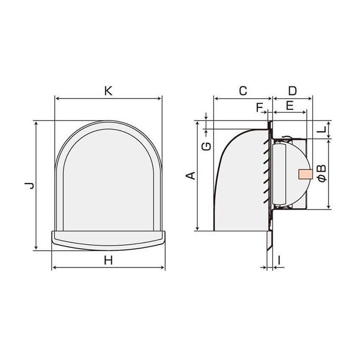 U型フード付換気口 下部開放タイプ 防火ダンパー付 ヒューズ作動温度120℃タイプ BD-150UV-A（120） バクマ工業｜tamatama2019｜02