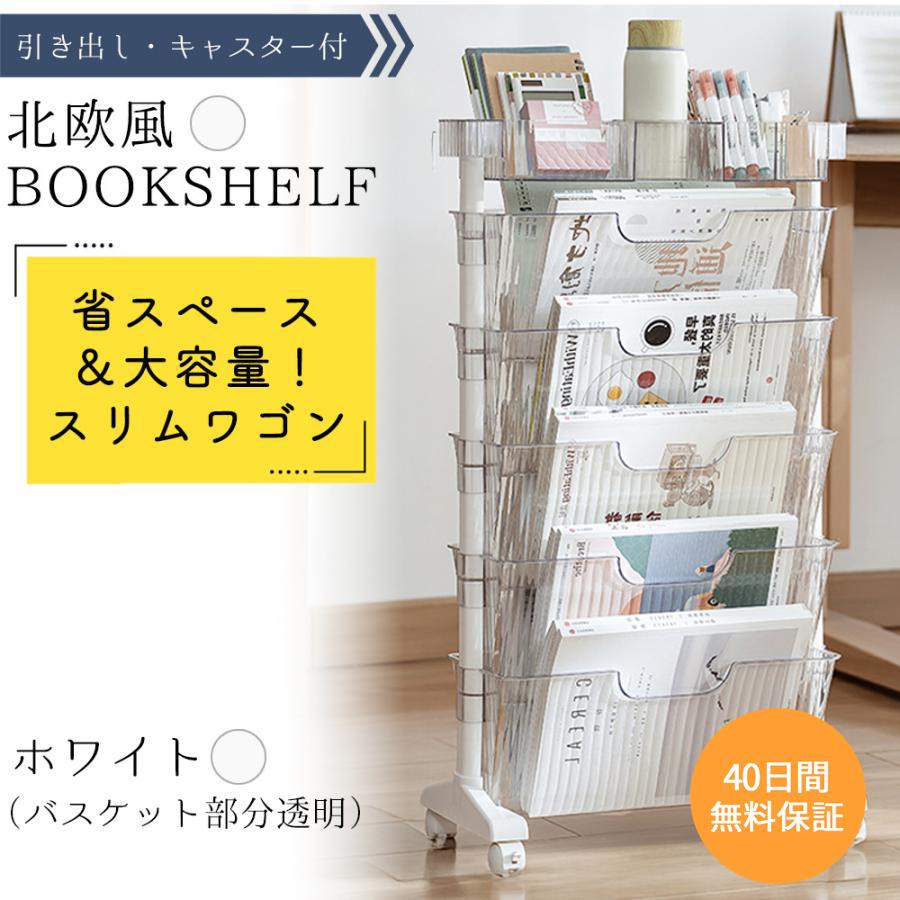 TAMATOSHI マガジンラック スリム キャスター付き バスケット部分透明