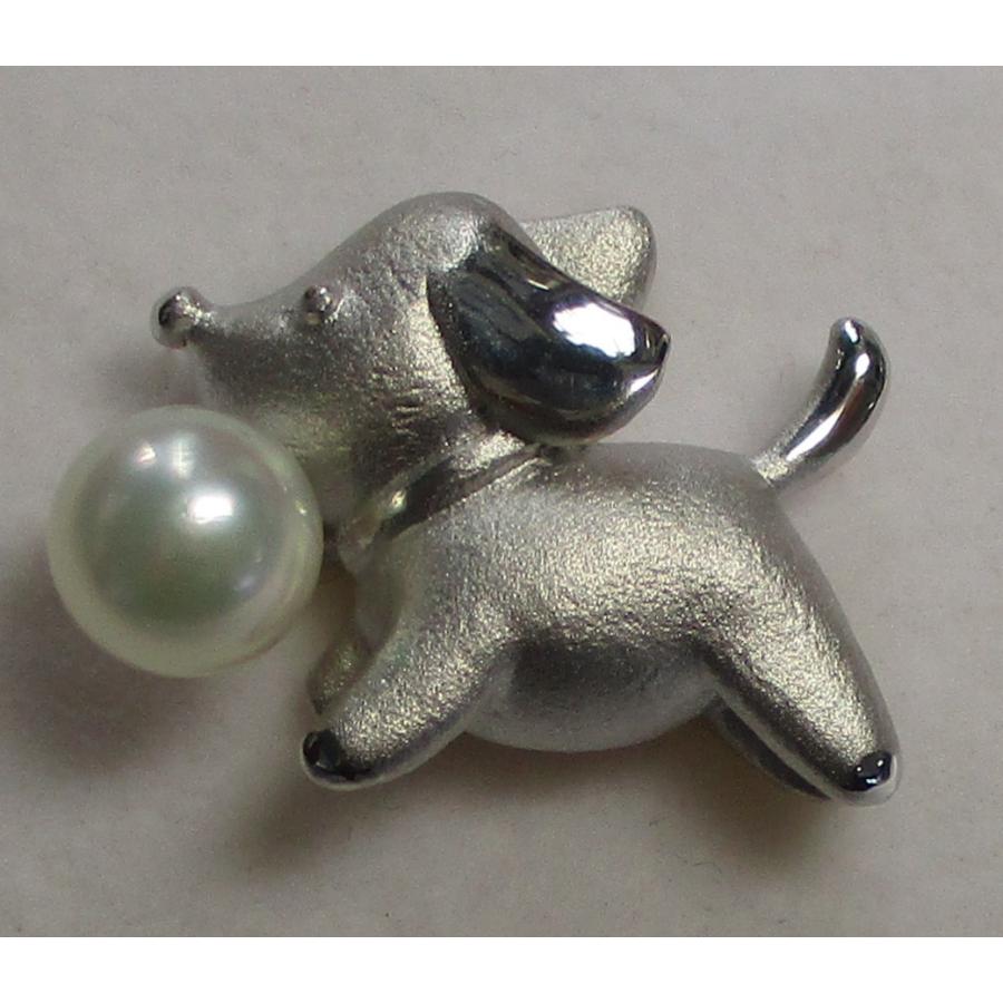 ワンちゃん 犬 パール タックブローチ ラペルピン シルバー製 伊勢志摩
