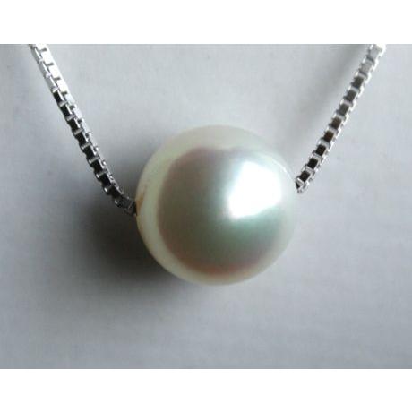 大珠8.5-9mm 1粒パールスルーネックレス！長さ調節タイプ シルバー925  