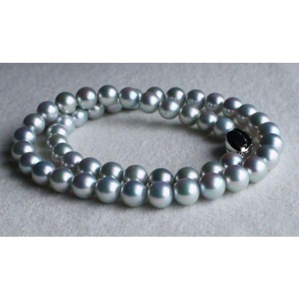 9mm大珠アコヤ真珠ブルーシルバーグレーアコヤパールネックレス
