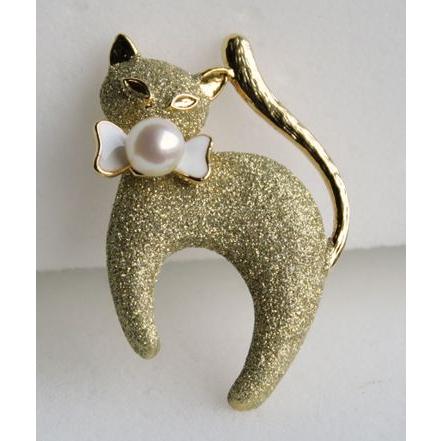 金猫 ネコ パール ブローチ 伊勢志摩産 アコヤ真珠 Pearl 誕生日 金猫 ネコ パール ブローチ 伊勢志摩産 アコヤ真珠 Pearl 誕生日