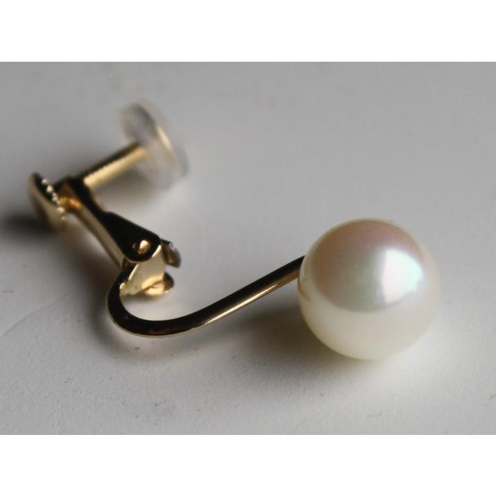 K18製 ナチュラルパールイヤリング 7.5-8mm 伊勢志摩産 アコヤ真珠 ネジバネ 式　レディースアクセサリーの画像